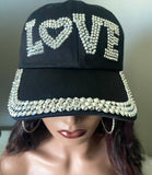 Adjustable Breathable Love Bedazzled Baseball Cap