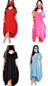 EASY GOING HI AND LOW DRESS WITH MATCHING MASK